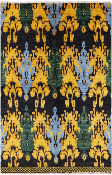 Ikat Hand Knotted Wool Rug - 6' 0" X 9' 0" - Golden Nile