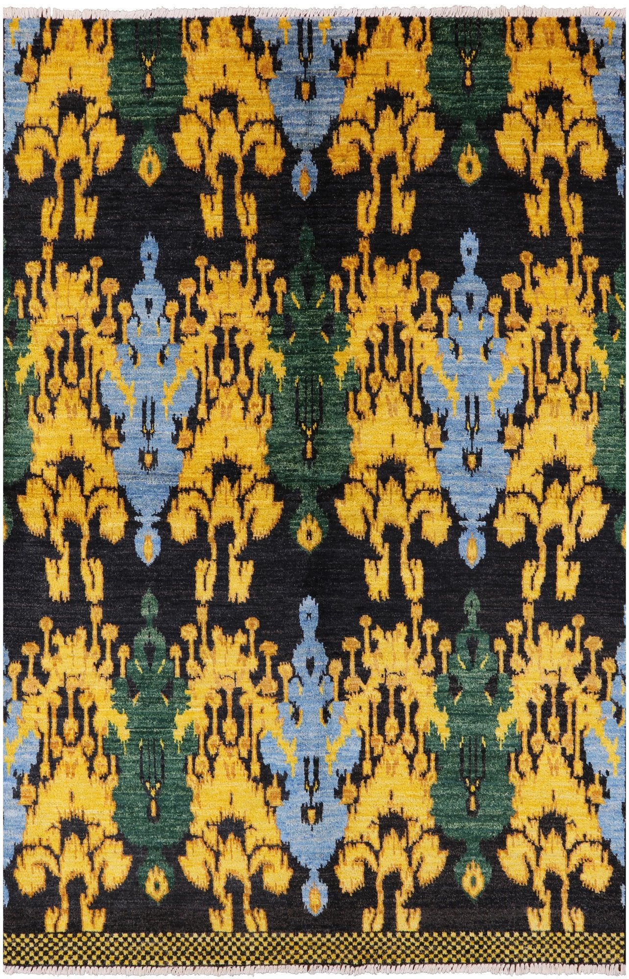 Ikat Hand Knotted Wool Rug - 6' 0" X 9' 0" - Golden Nile