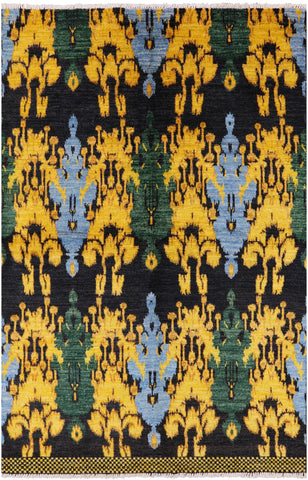 Ikat Hand Knotted Wool Rug - 6' 0