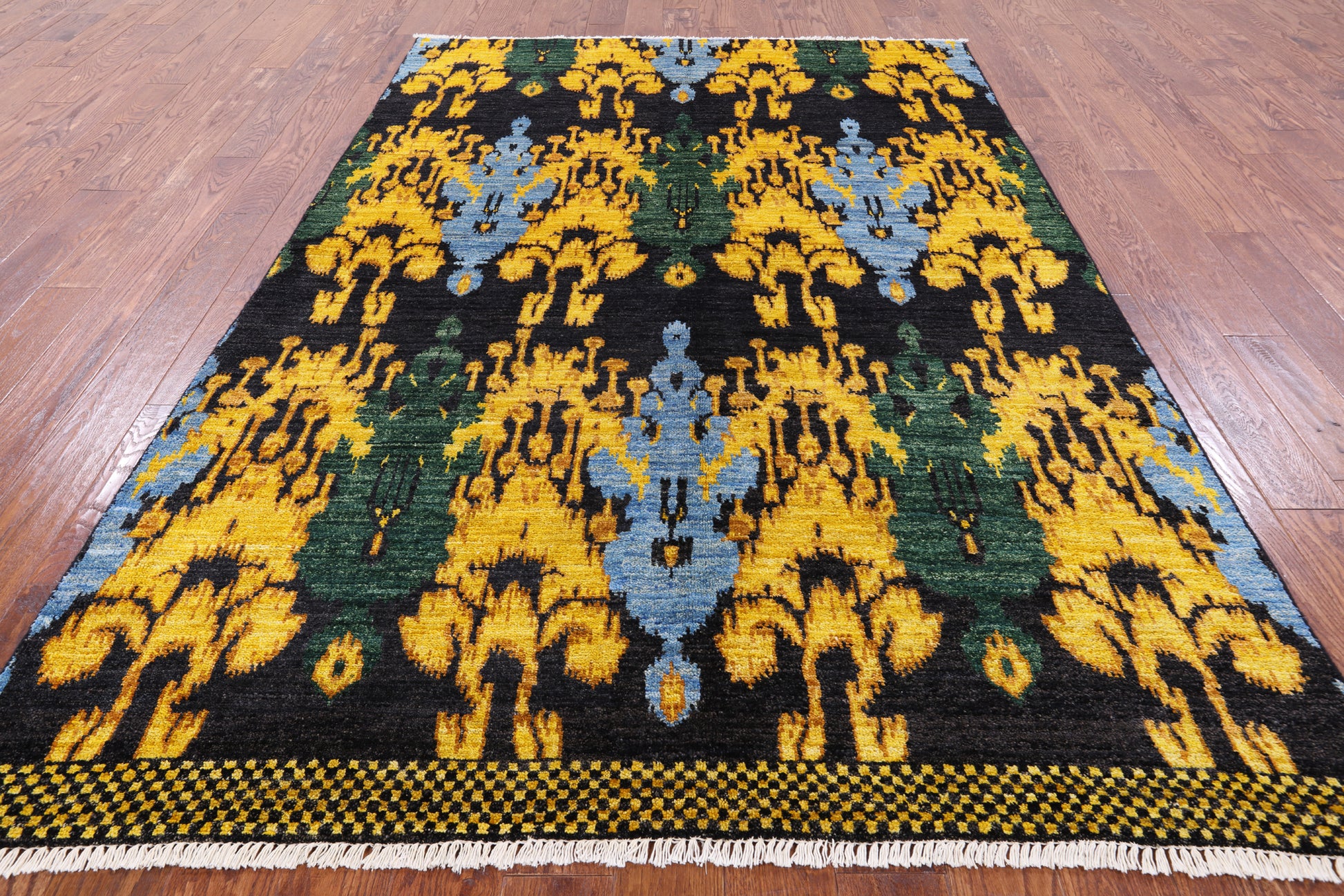 Ikat Hand Knotted Wool Rug - 6' 0" X 9' 0" - Golden Nile