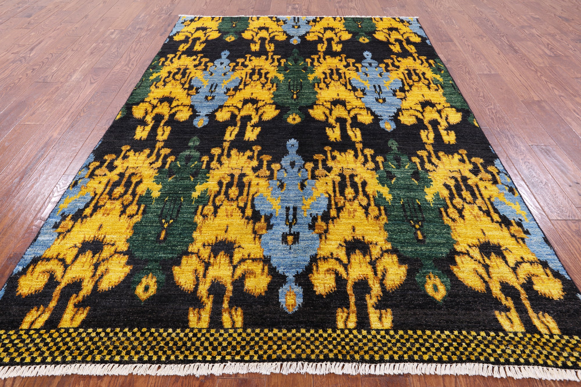 Ikat Hand Knotted Wool Rug - 6' 0" X 9' 0" - Golden Nile