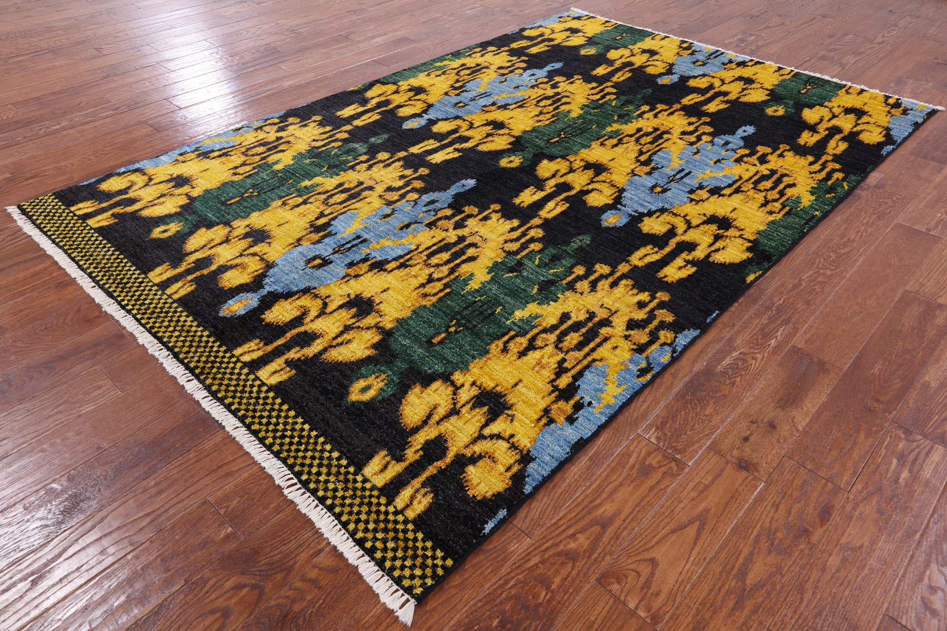 Ikat Hand Knotted Wool Rug - 6' 0" X 9' 0" - Golden Nile