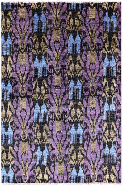 Ikat Hand Knotted Wool Rug - 6' 1" X 9' 3" - Golden Nile