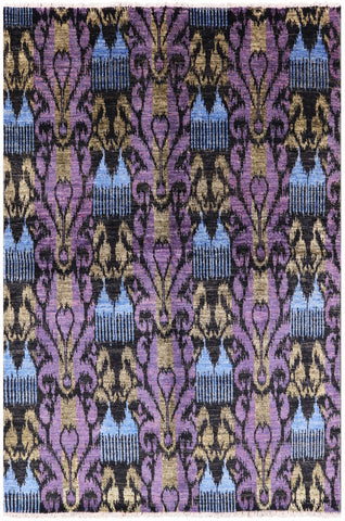 Ikat Hand Knotted Wool Rug - 6' 1