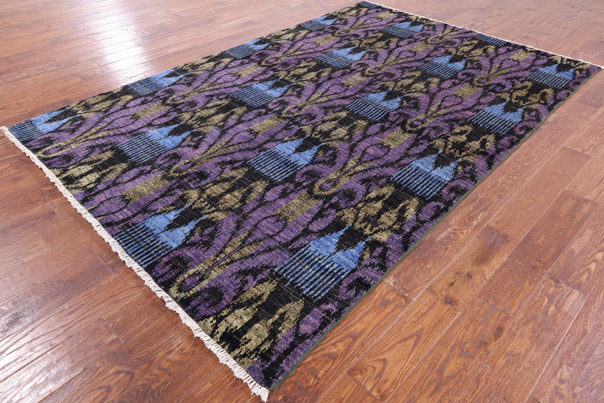 Ikat Hand Knotted Wool Rug - 6' 1" X 9' 3" - Golden Nile
