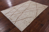 Ivory Signed Tribal Moroccan Hand Knotted Wool Rug - 5' 10" X 9' 1" - Golden Nile