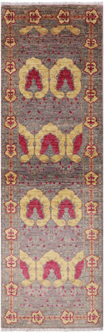 Grey William Morris Handmade Wool Runner Rug - 2' 8