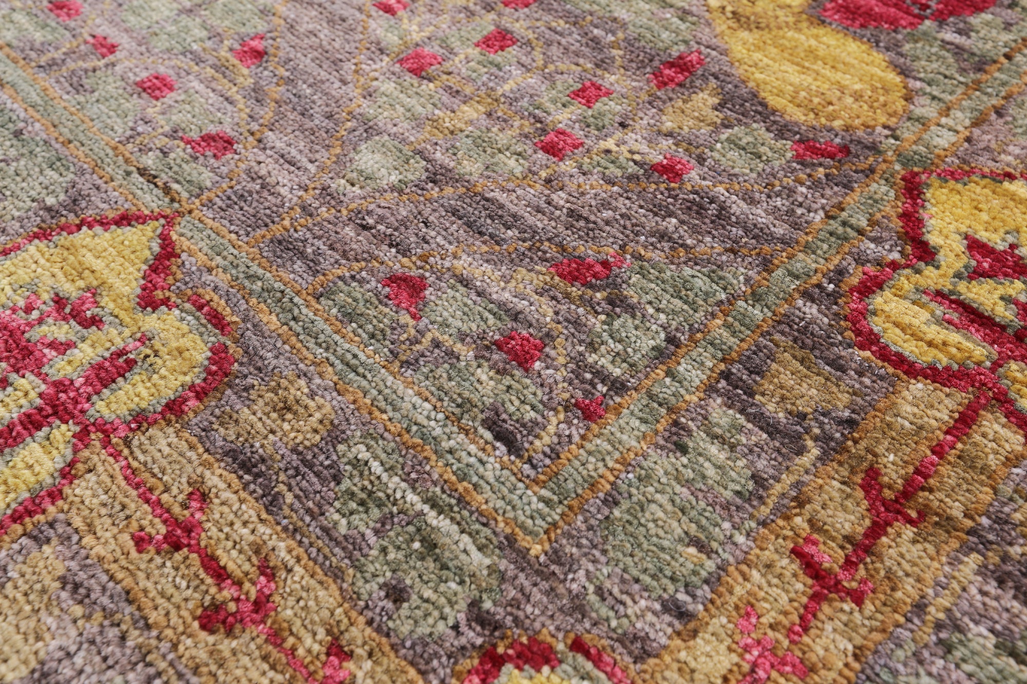 Grey William Morris Handmade Wool Runner Rug - 2' 8" X 8' 5" - Golden Nile