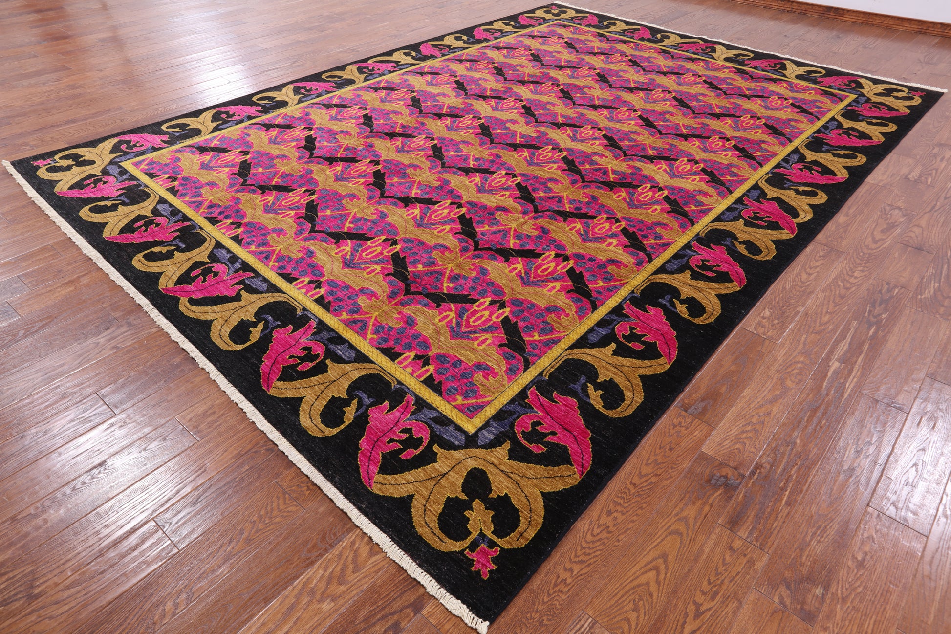 Pink William Morris Hand Knotted Wool Rug - 9' 9" X 13' 7" - Golden Nile