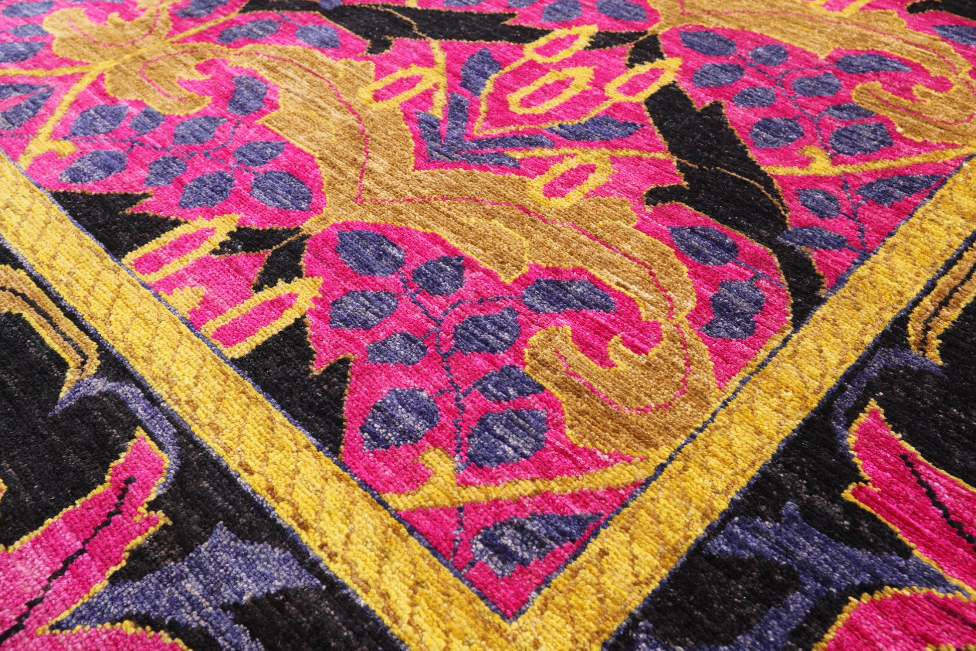 Pink William Morris Hand Knotted Wool Rug - 9' 9" X 13' 7" - Golden Nile