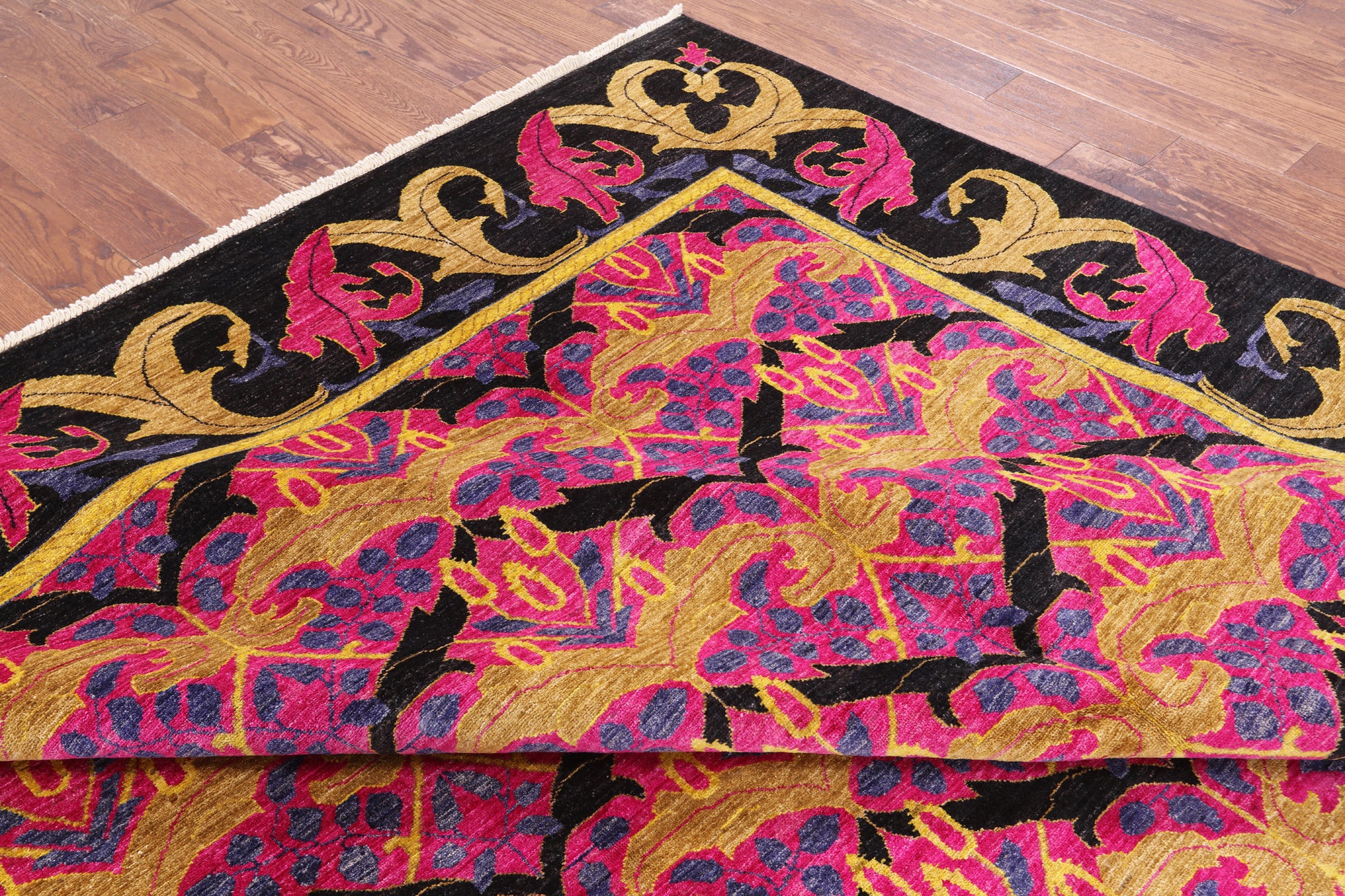 Pink William Morris Hand Knotted Wool Rug - 9' 9" X 13' 7" - Golden Nile