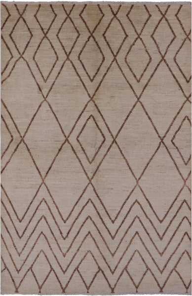 Ivory Moroccan Hand Knotted Area Rug - 6' 1" X 9' 1" - Golden Nile