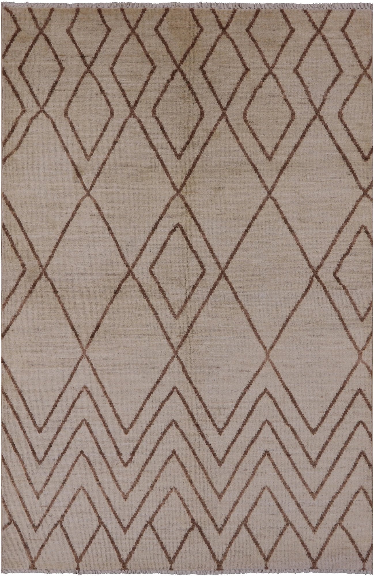 Ivory Moroccan Hand Knotted Area Rug - 6' 1" X 9' 1" - Golden Nile