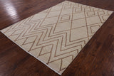 Ivory Moroccan Hand Knotted Area Rug - 6' 1" X 9' 1" - Golden Nile