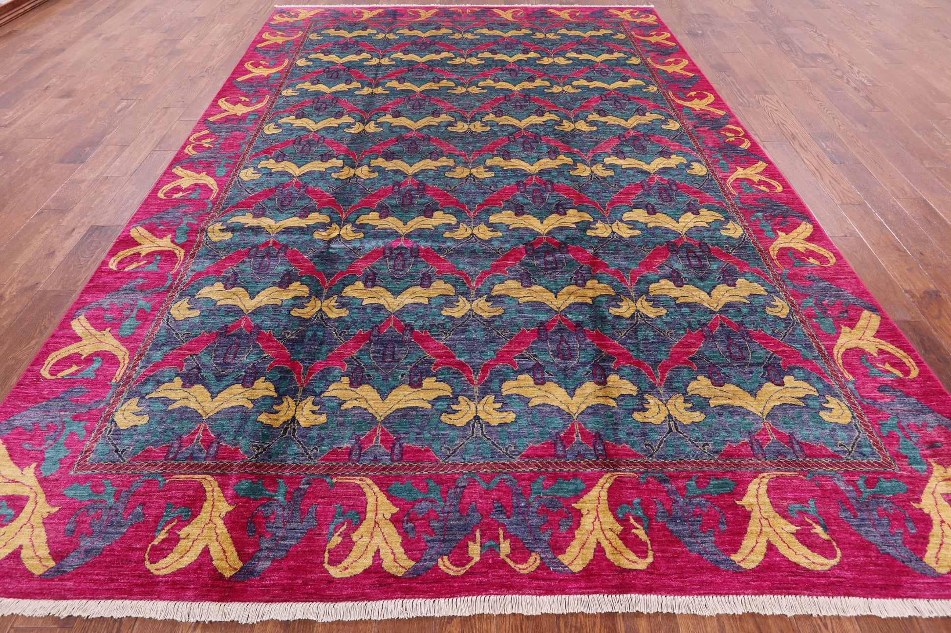 Blue William Morris Handmade Area Rug - 8' 9" X 12' 6" - Golden Nile