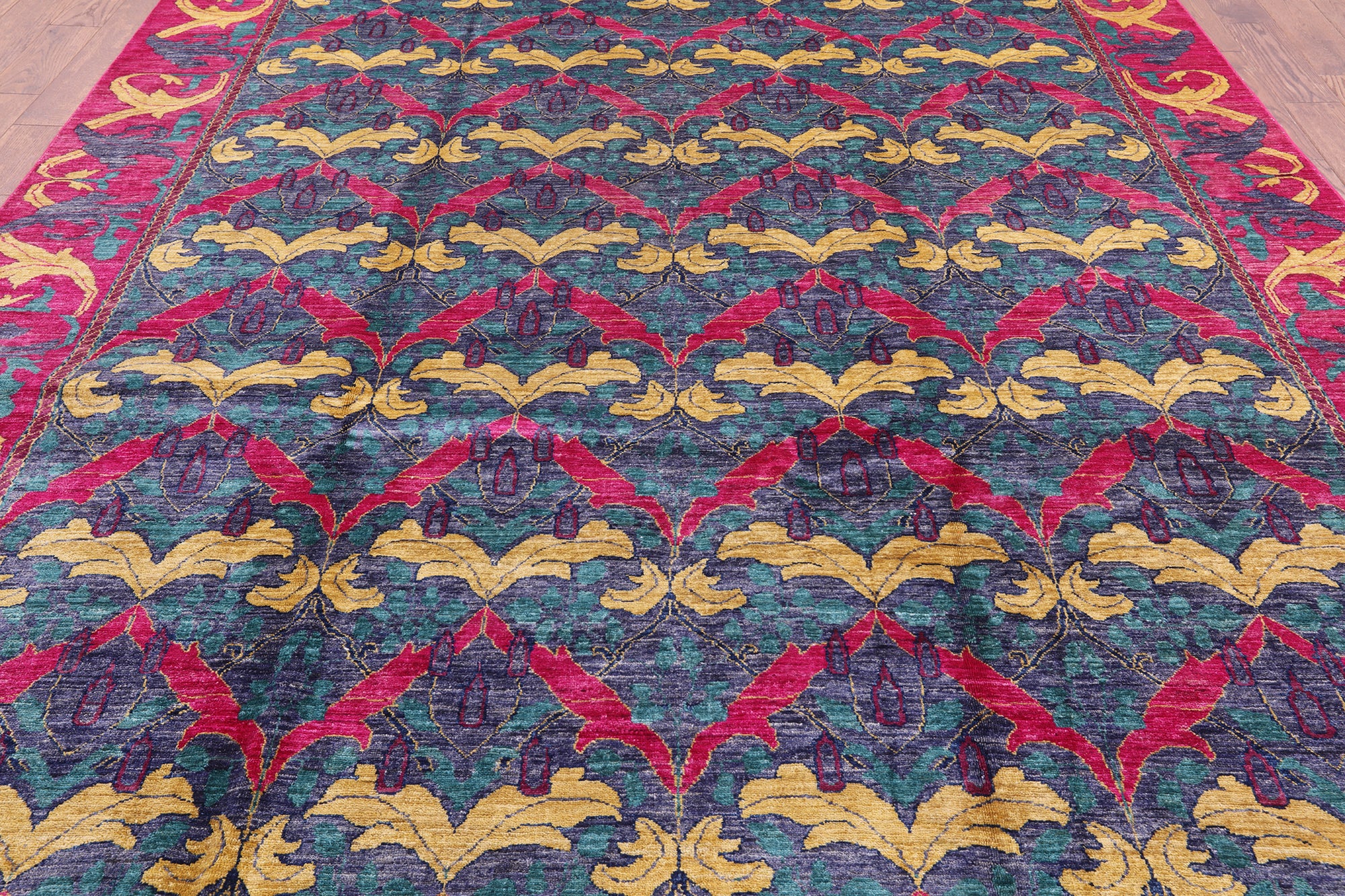 Blue William Morris Handmade Area Rug - 8' 9" X 12' 6" - Golden Nile