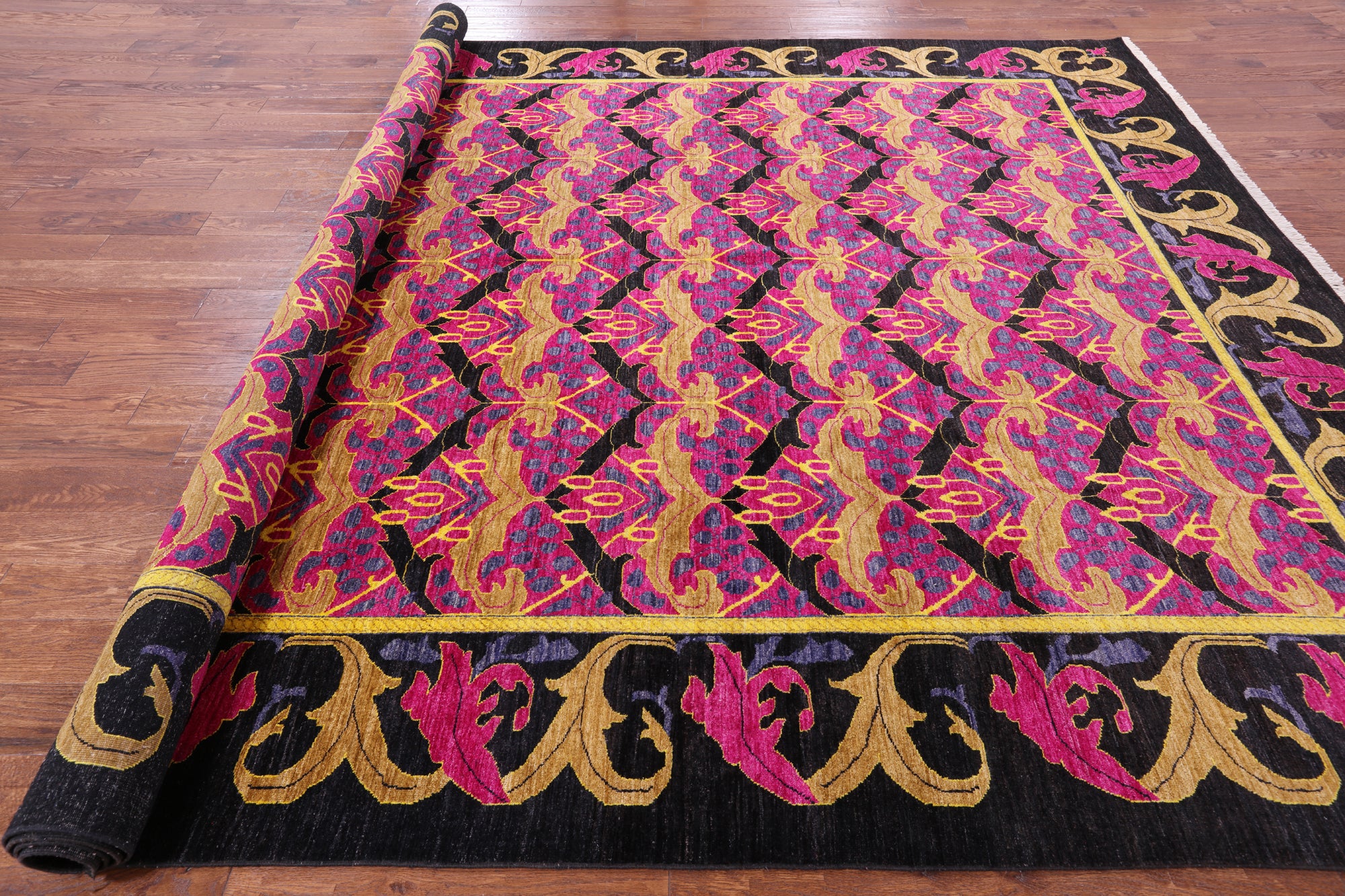 Pink William Morris Hand Knotted Wool Area Rug - 10' 2" X 13' 4" - Golden Nile