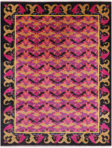 Pink William Morris Hand Knotted Wool Area Rug - 10' 2