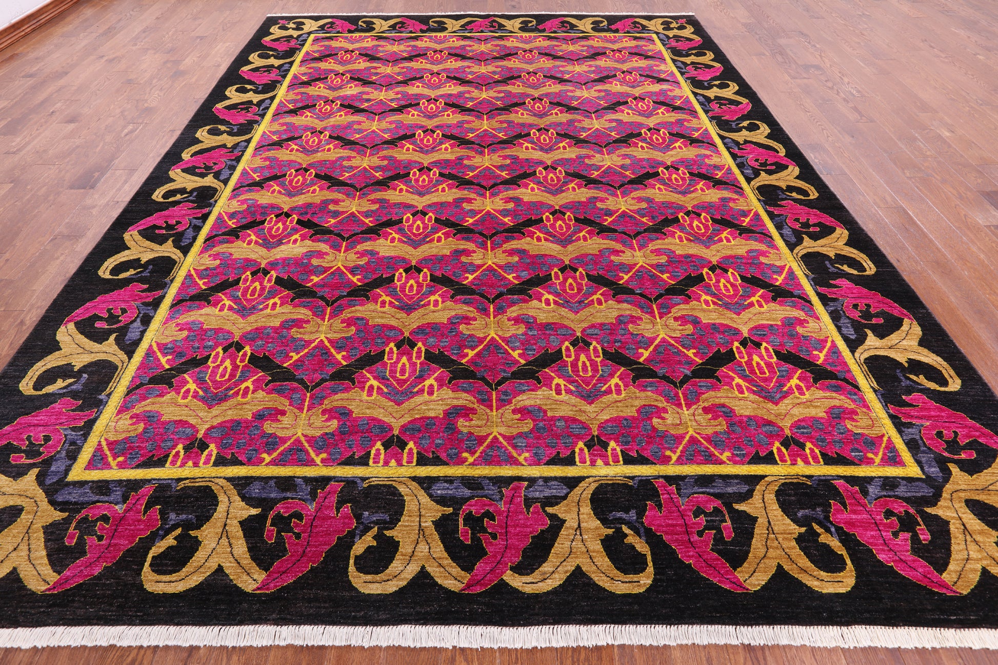 Pink William Morris Hand Knotted Wool Area Rug - 10' 2" X 13' 4" - Golden Nile