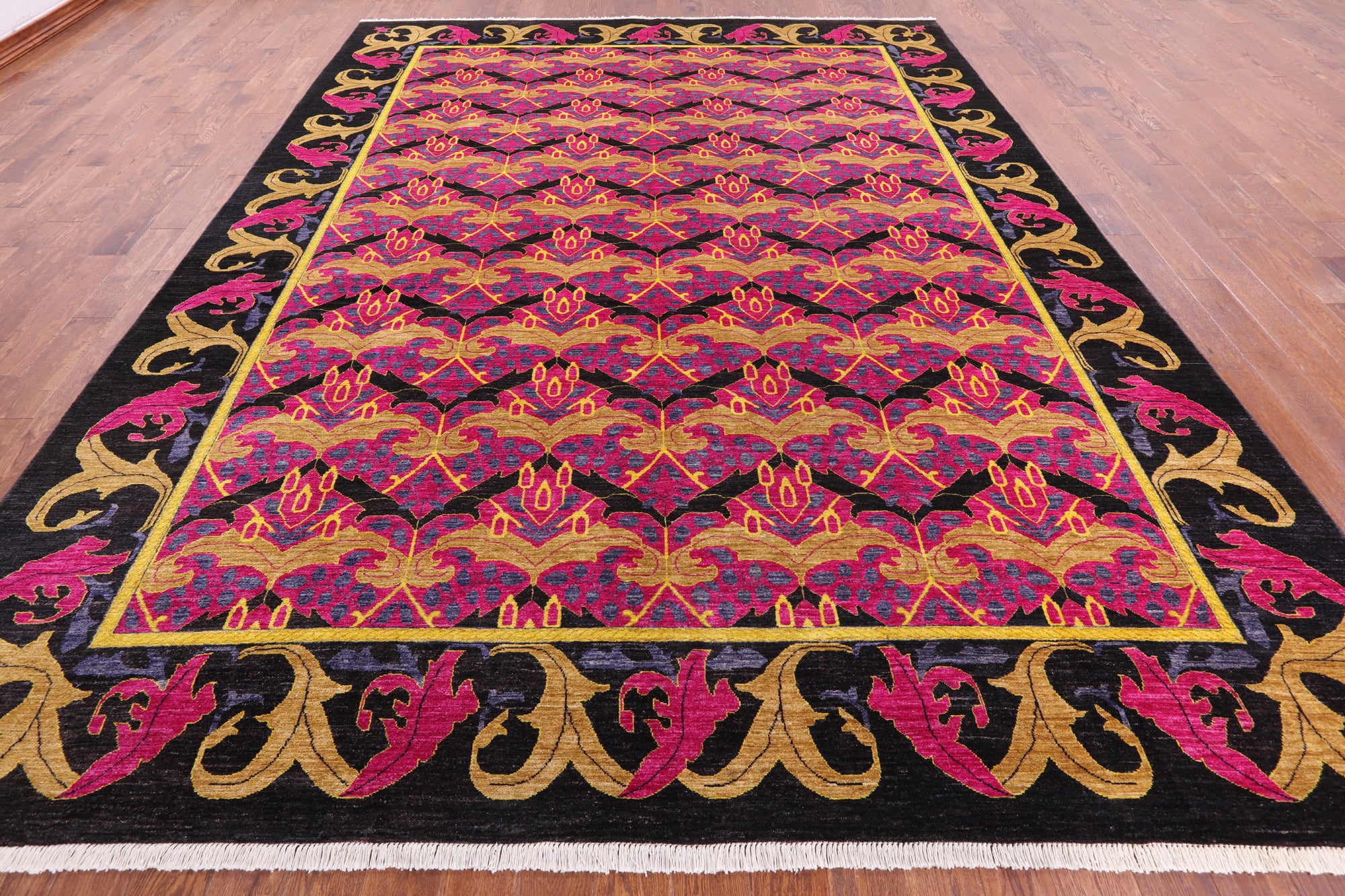 Pink William Morris Hand Knotted Wool Area Rug - 10' 2" X 13' 4" - Golden Nile