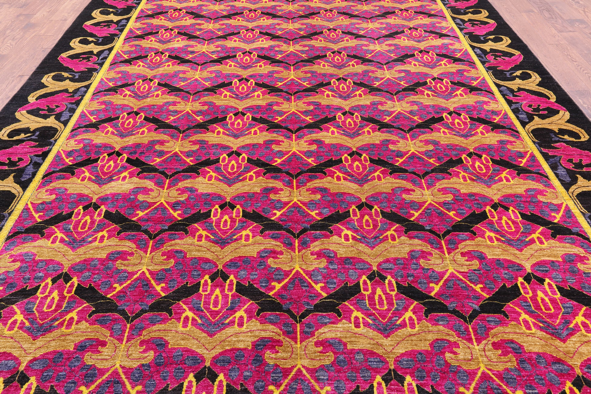 Pink William Morris Hand Knotted Wool Area Rug - 10' 2" X 13' 4" - Golden Nile