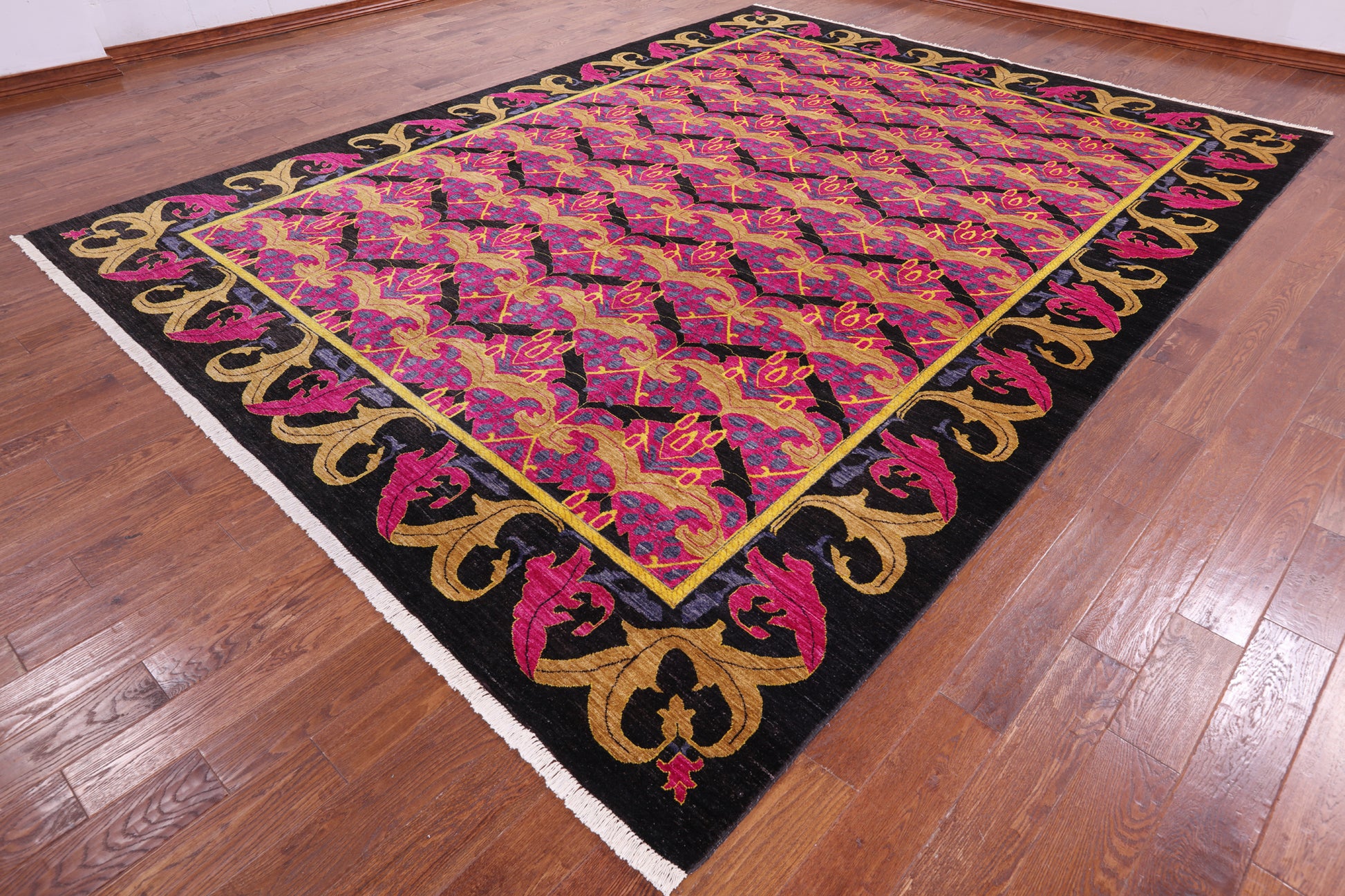 Pink William Morris Hand Knotted Wool Area Rug - 10' 2" X 13' 4" - Golden Nile