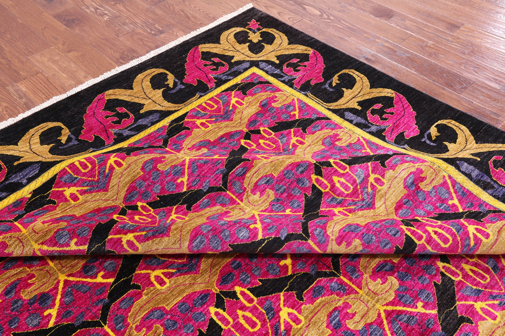 Pink William Morris Hand Knotted Wool Area Rug - 10' 2" X 13' 4" - Golden Nile