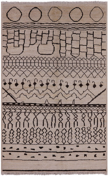 Ivory Tribal Moroccan Handmade Wool Area Rug - 4' 10" X 7' 9" - Golden Nile