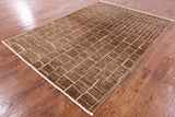 Brown Moroccan Hand Knotted Area Rug - 6' 2" X 8' 8" - Golden Nile