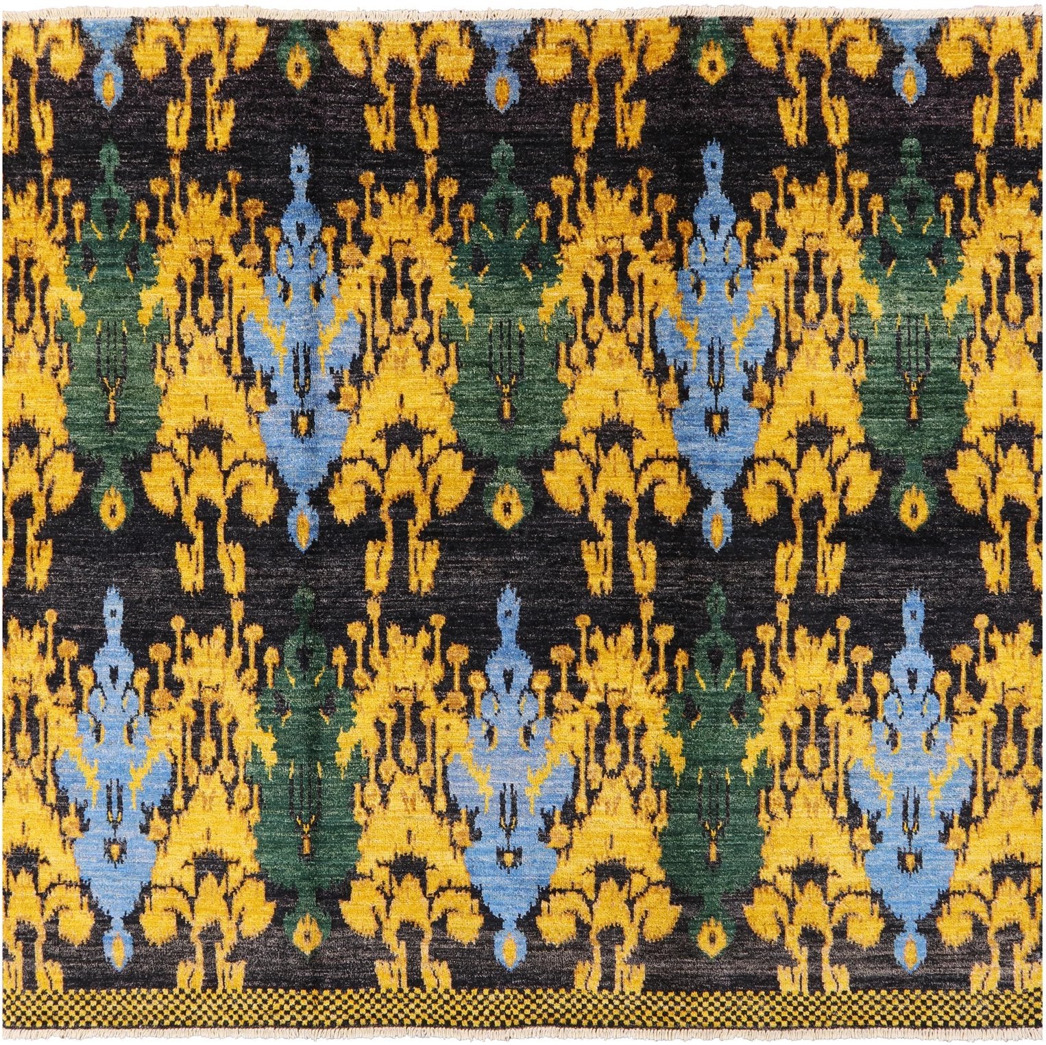 Square Ikat Handmade Wool Area Rug - 7' 10" X 8' 2" - Golden Nile