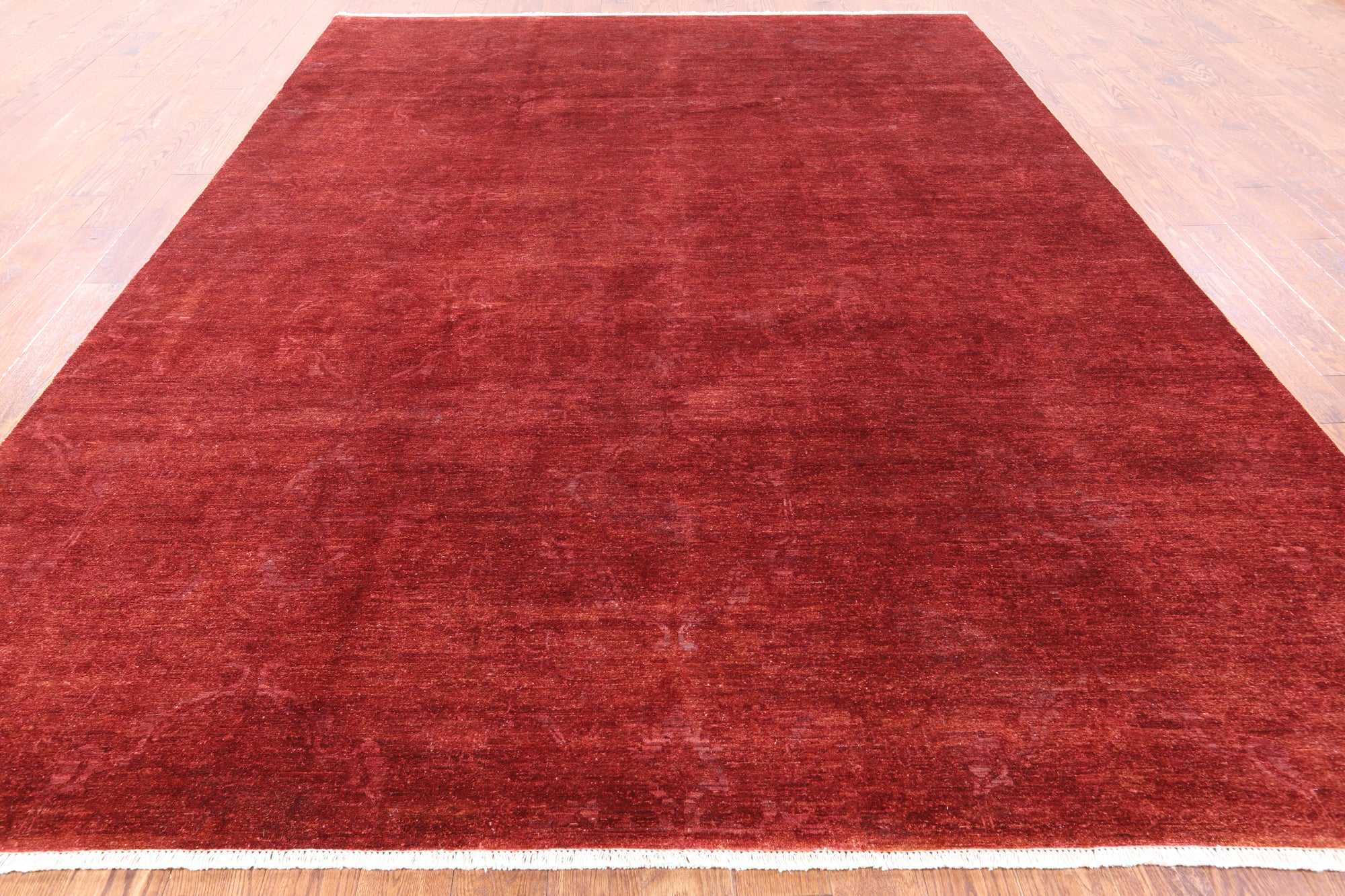 Red Full Pile Overdyed Hand Knotted Area Rug - 9' 0" X 11' 10" - Golden Nile