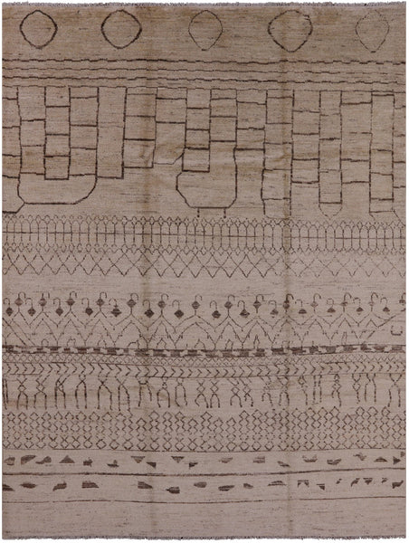 Ivory Tribal Moroccan Hand Knotted Area Rug - 8' 0" X 10' 8" - Golden Nile