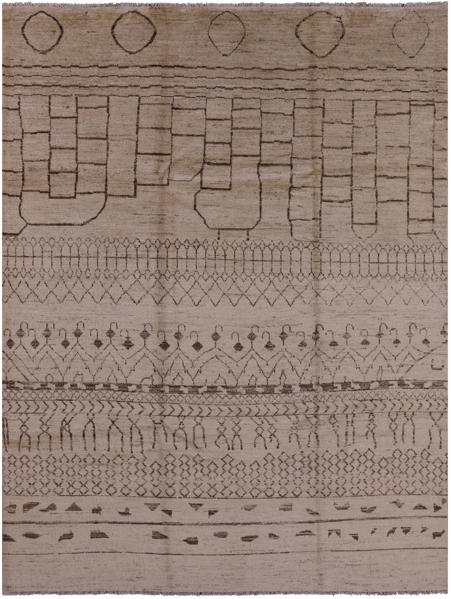 Ivory Tribal Moroccan Hand Knotted Area Rug - 8' 0" X 10' 8" - Golden Nile