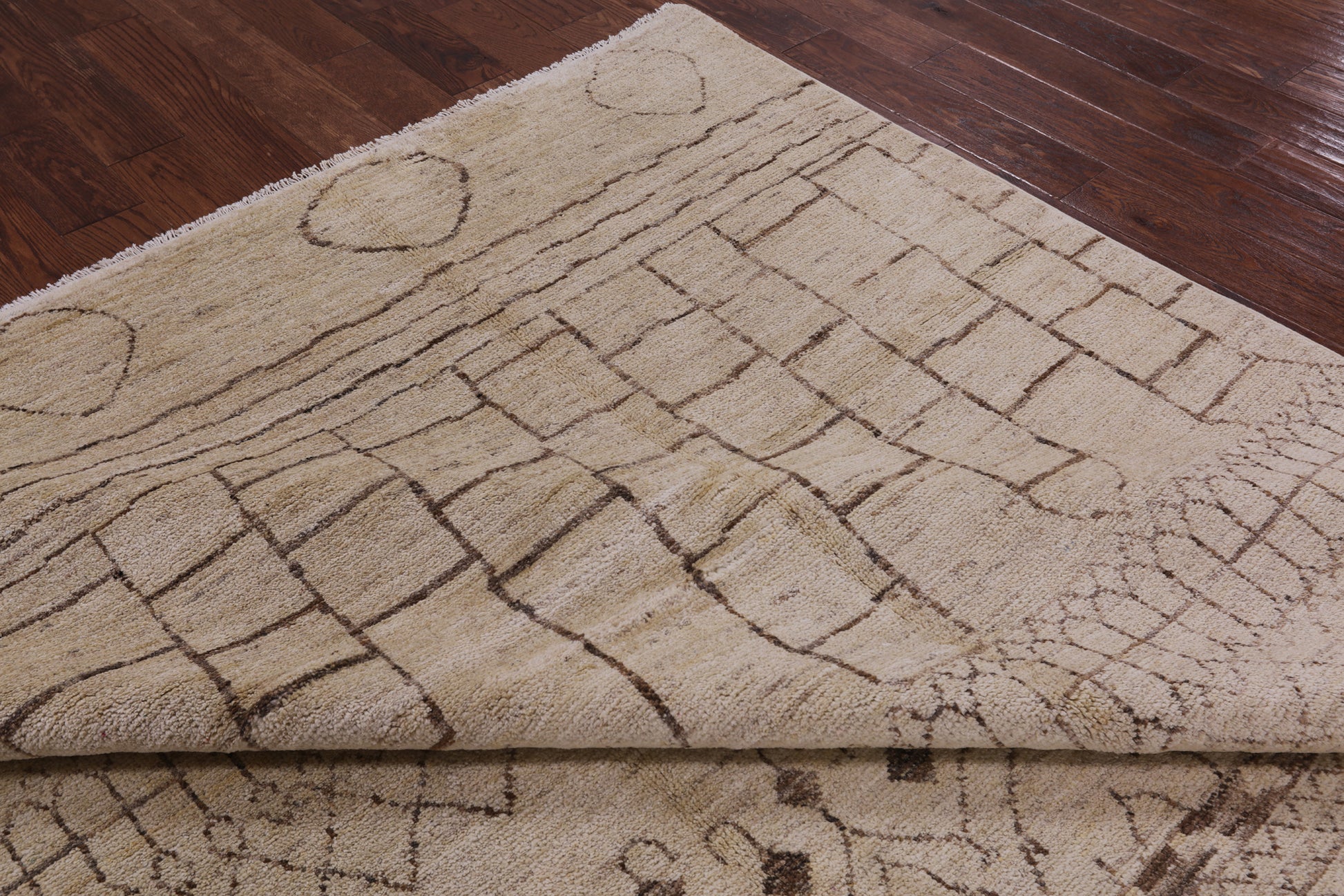Ivory Tribal Moroccan Hand Knotted Area Rug - 8' 0" X 10' 8" - Golden Nile