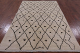 Ivory Signed Tribal Moroccan Hand Knotted Wool Rug - 5' 2" X 7' 10" - Golden Nile