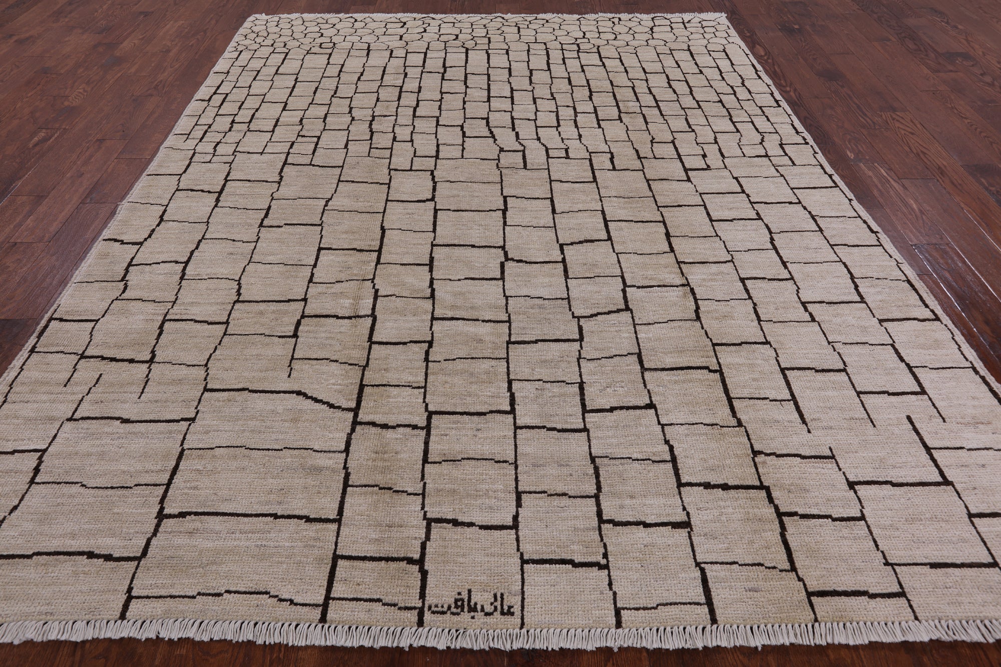 Ivory Signed Moroccan Hand Knotted Area Rug - 8' 1" X 10' 1" - Golden Nile