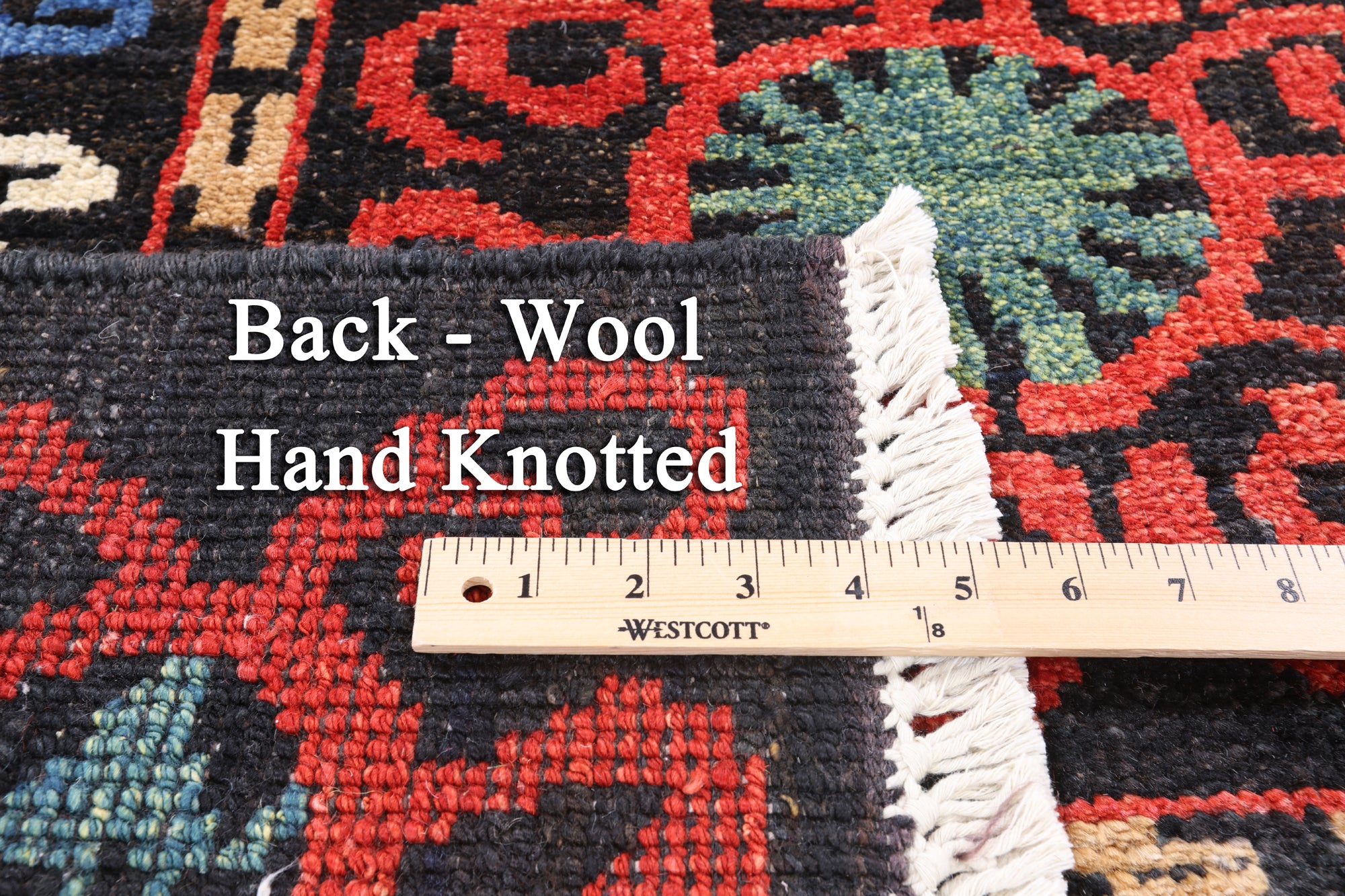 Black Square Ikat Hand Knotted Wool Area Rug - 5' 1" X 5' 2" - Golden Nile