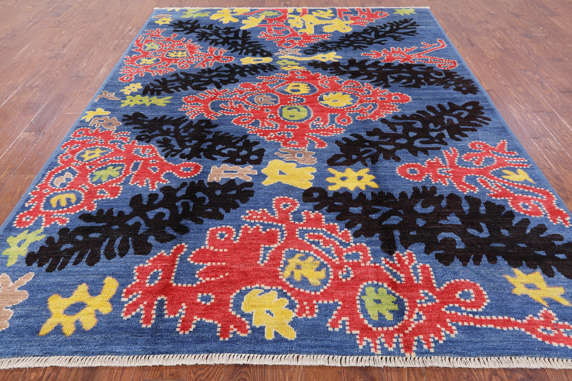Blue Ikat Hand Knotted Wool Area Rug - 8' 2" X 10' 0" - Golden Nile