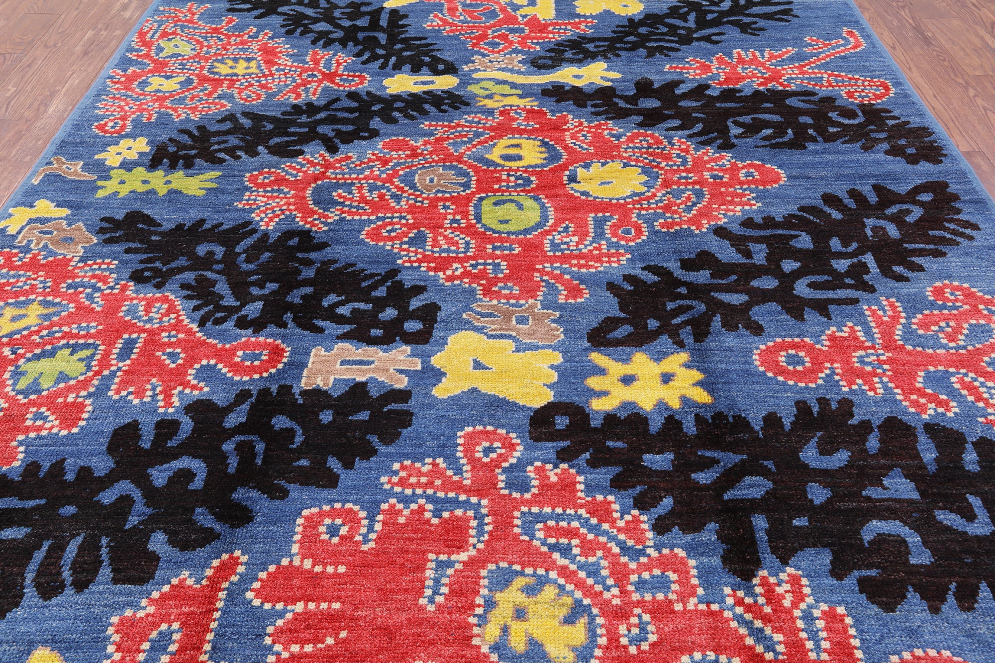 Blue Ikat Hand Knotted Wool Area Rug - 8' 2" X 10' 0" - Golden Nile