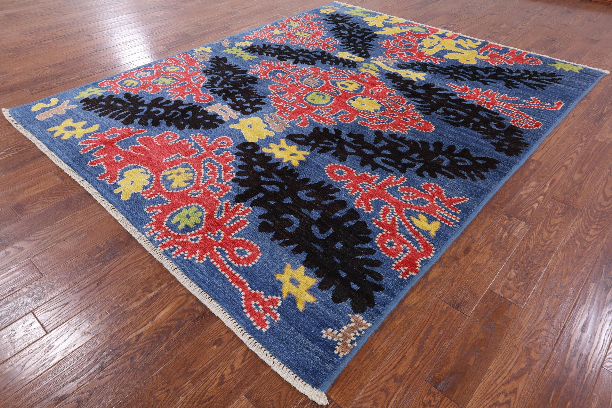 Blue Ikat Hand Knotted Wool Area Rug - 8' 2" X 10' 0" - Golden Nile