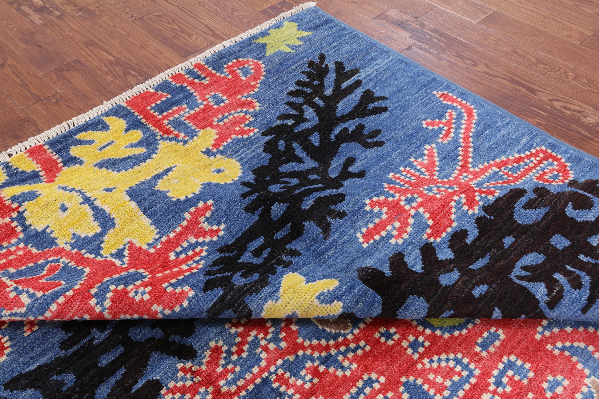 Blue Ikat Hand Knotted Wool Area Rug - 8' 2" X 10' 0" - Golden Nile