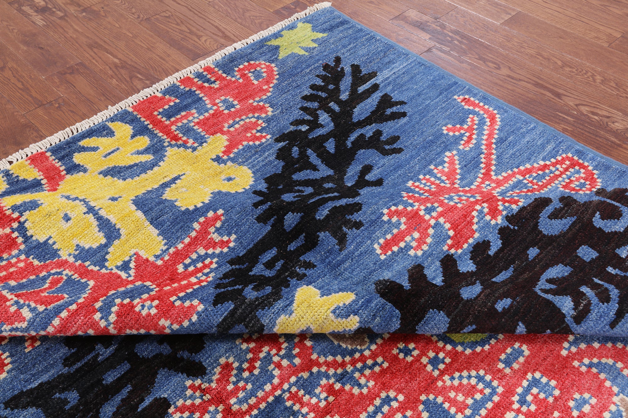Blue Ikat Hand Knotted Wool Area Rug - 8' 2" X 10' 0" - Golden Nile