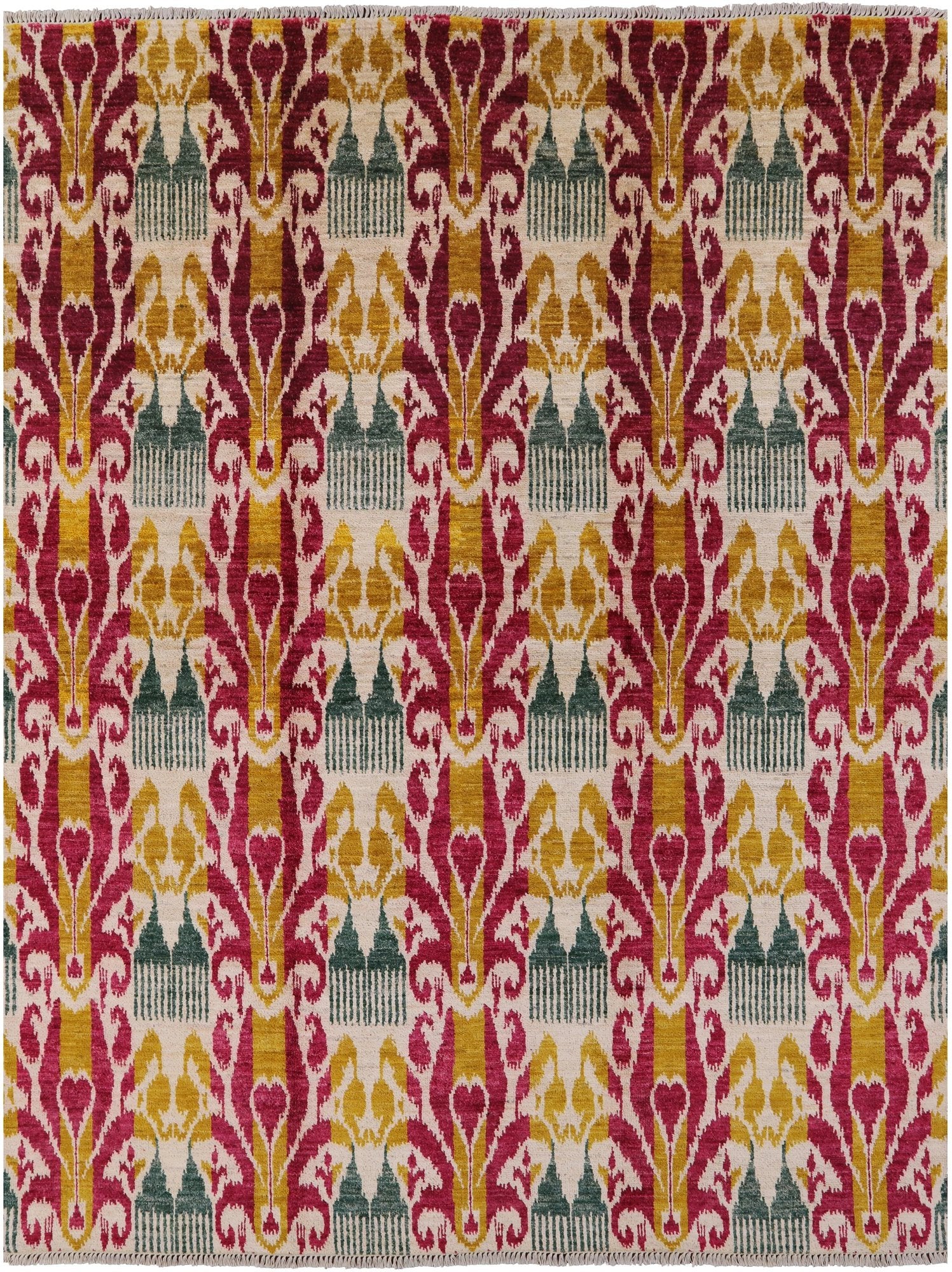 Ikat Hand Knotted Wool Area Rug - 7' 10" X 10' 5" - Golden Nile