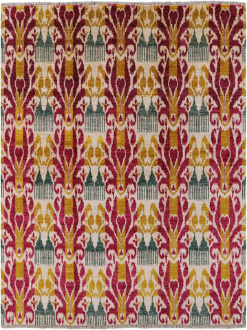 Ikat Hand Knotted Wool Area Rug - 7' 10