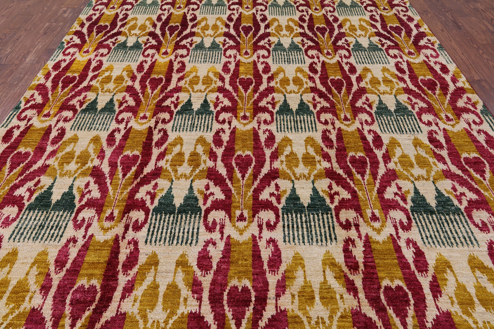 Ikat Hand Knotted Wool Area Rug - 7' 10" X 10' 5" - Golden Nile