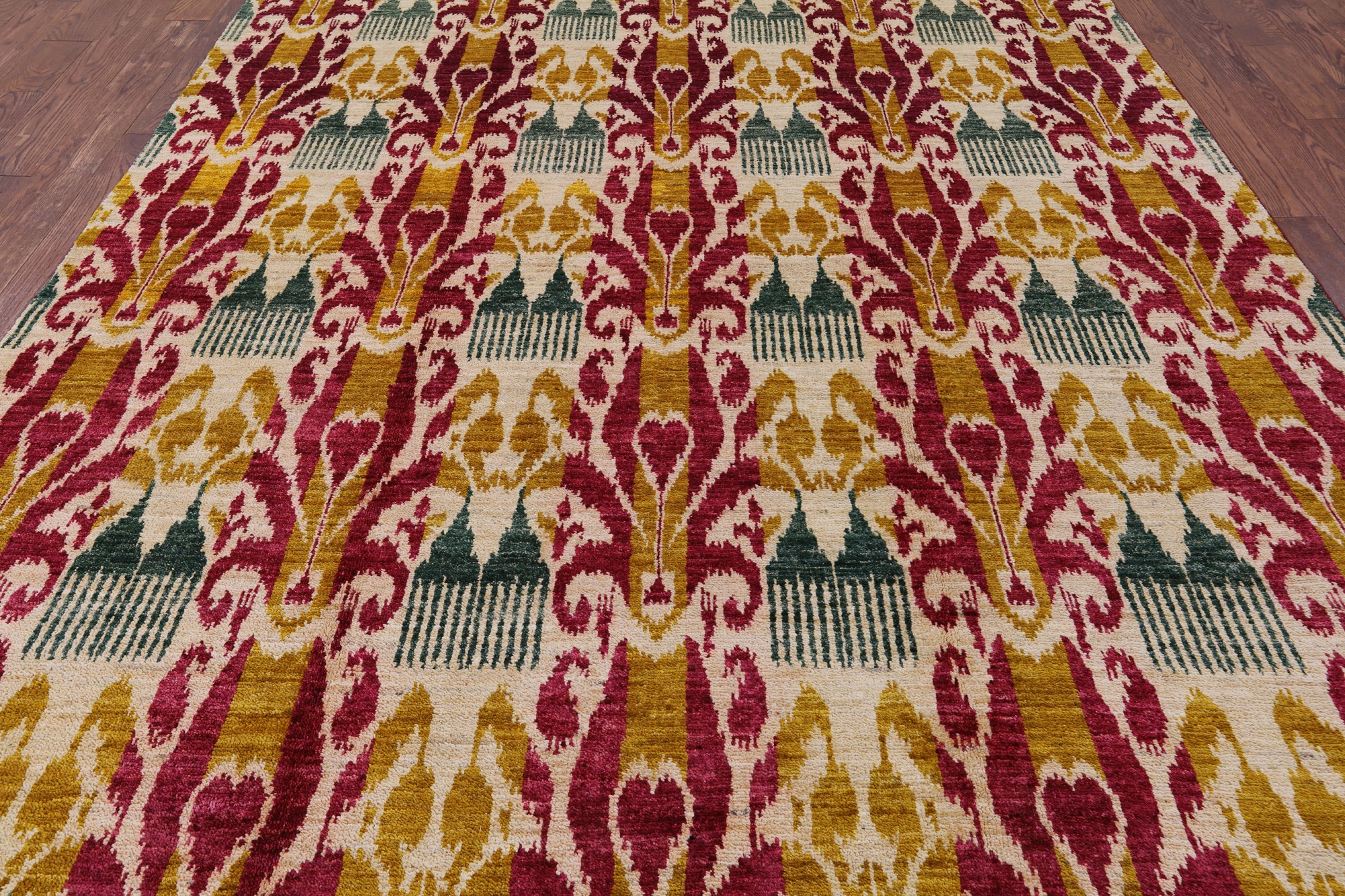 Ikat Hand Knotted Wool Area Rug - 7' 10" X 10' 5" - Golden Nile