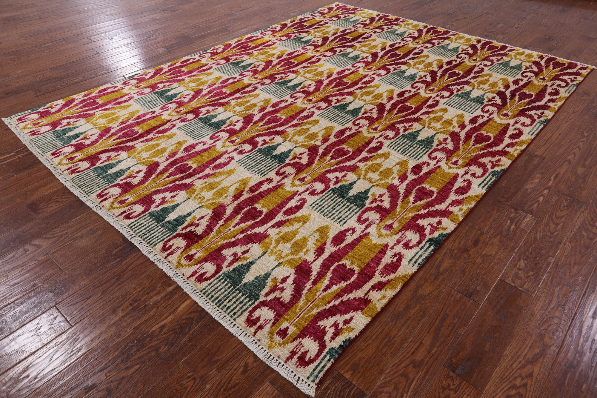 Ikat Hand Knotted Wool Area Rug - 7' 10" X 10' 5" - Golden Nile