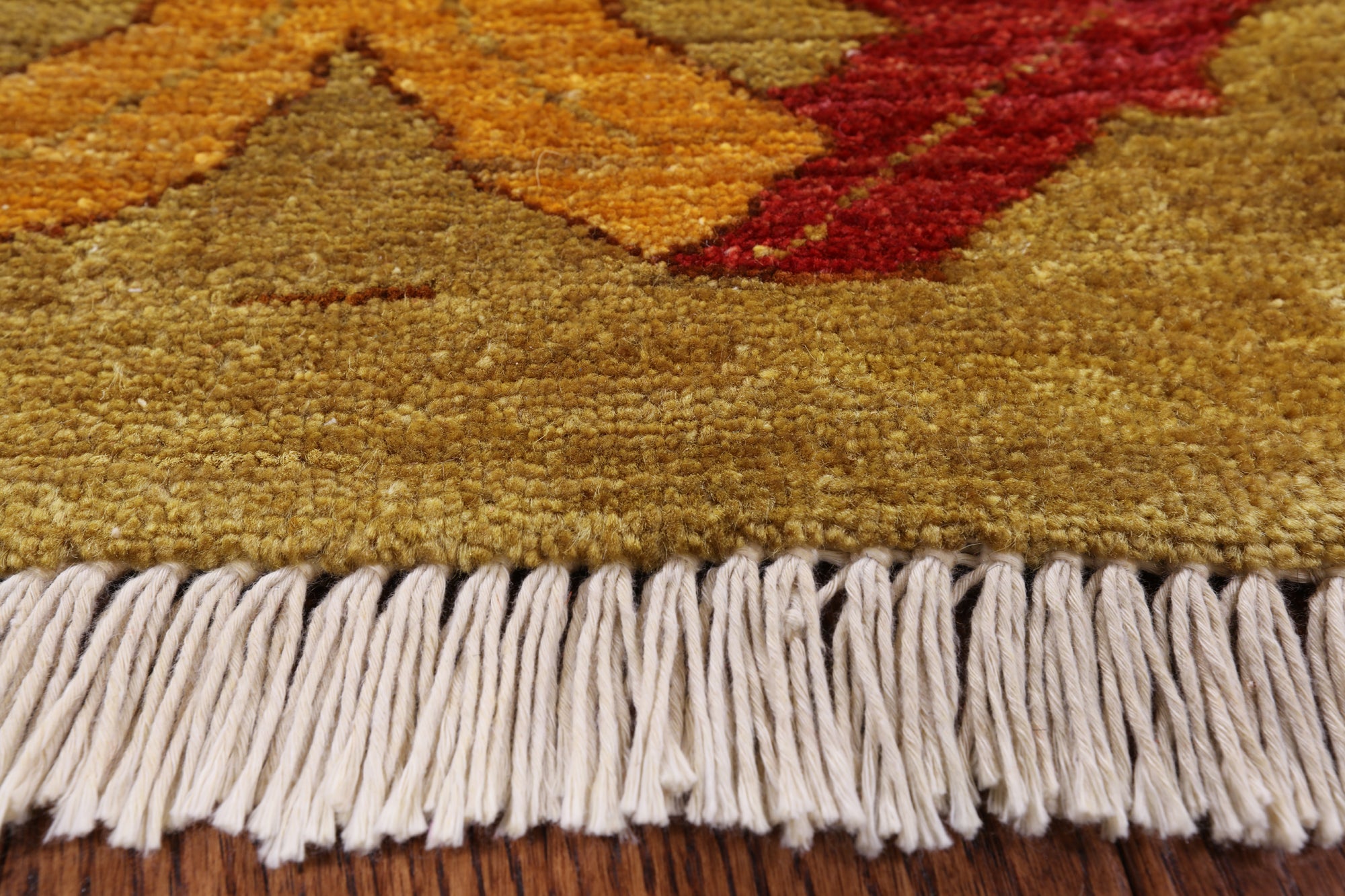 Red William Morris Hand Knotted Wool Area Rug - 9' 0" X 12' 7" - Golden Nile