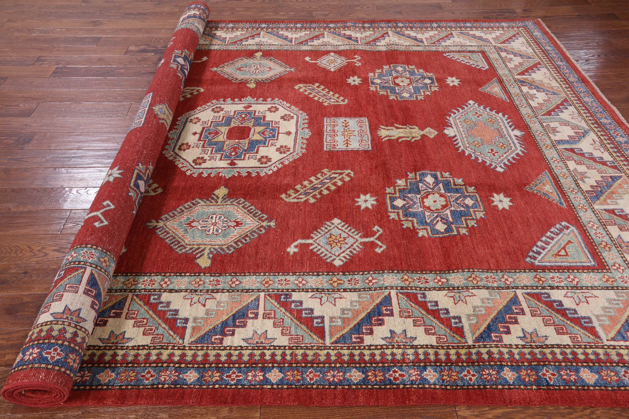 Red Kazak Hand Knotted Wool Rug - 8' 4" X 12' 0" - Golden Nile