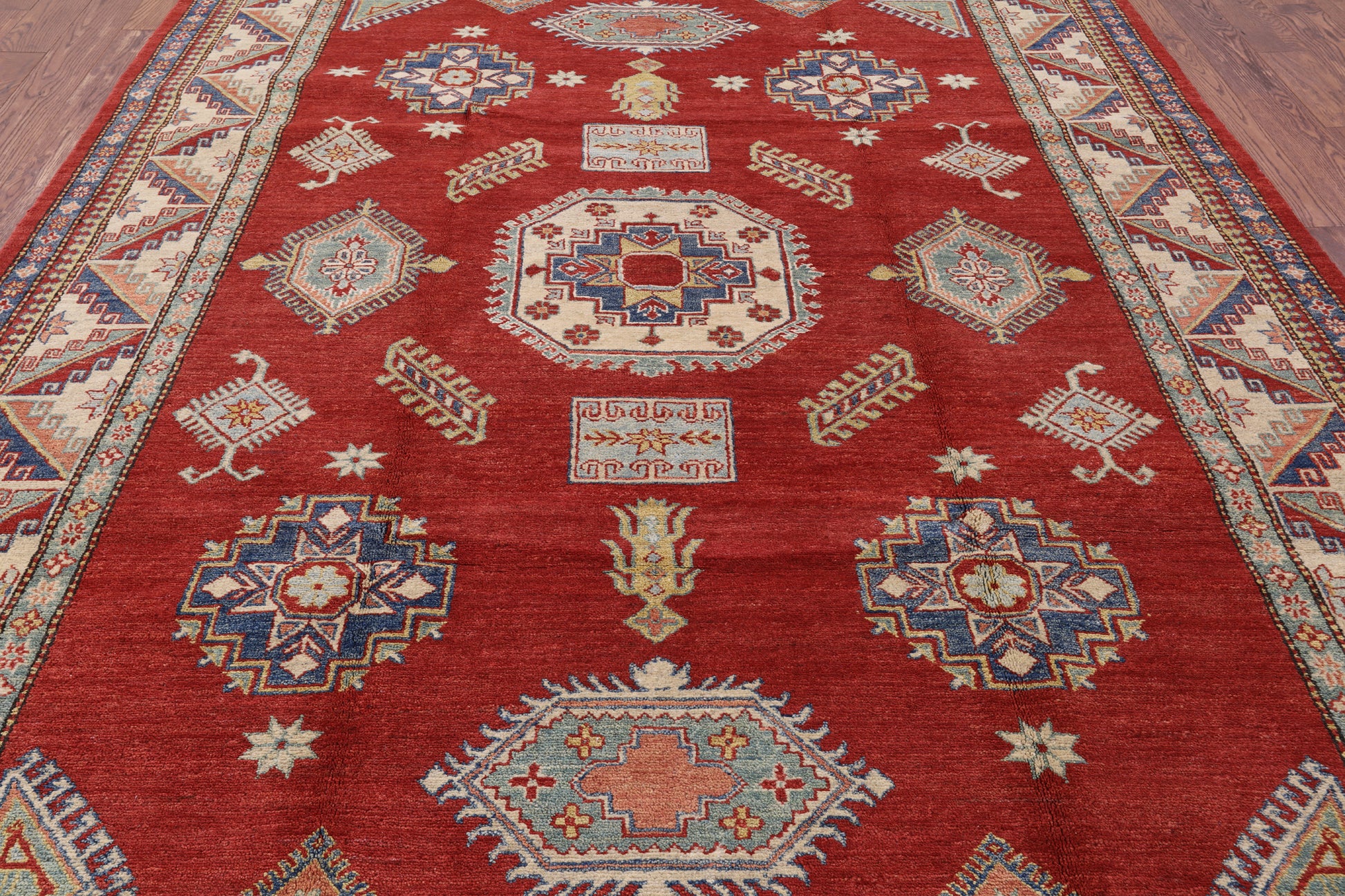 Red Kazak Hand Knotted Wool Rug - 8' 4" X 12' 0" - Golden Nile